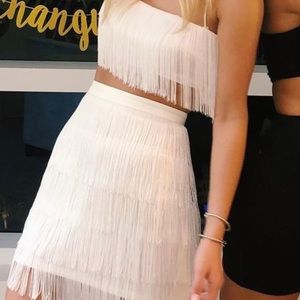 Two piece white fringe set